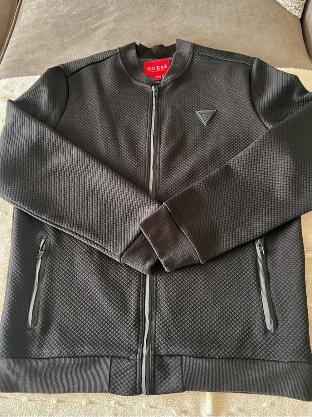 Guess Black Quilted Zip-Up Bomber